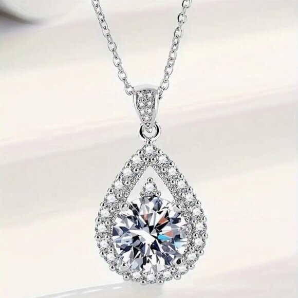 Moissanite Pendant Necklace 5 Carat Classic Minimalist Collarbone Chain - Picture 1 of 7